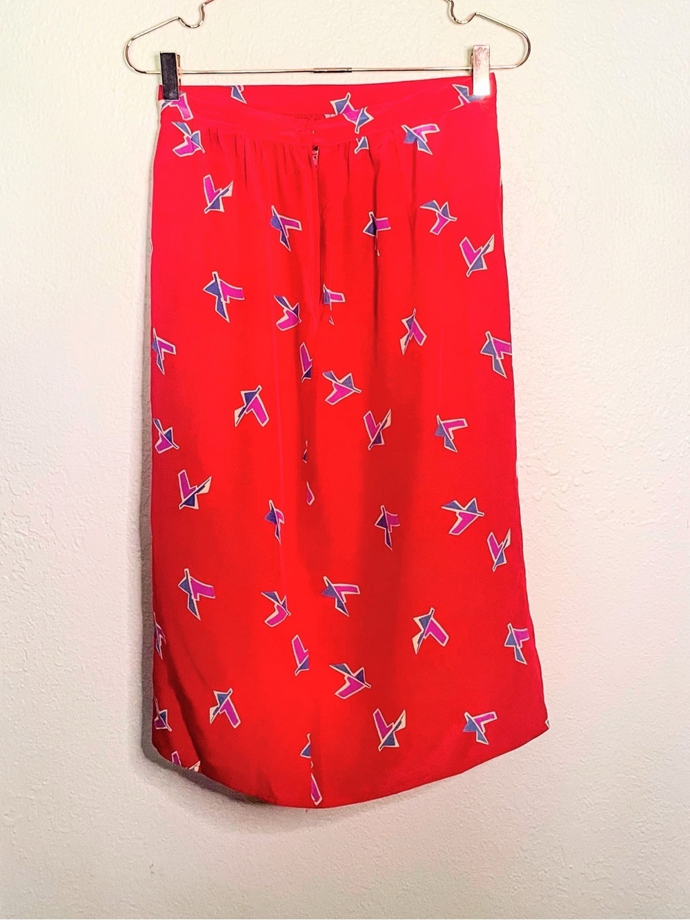 Vintage Red 100% Silk Geometric Print Midi Skirt Size 10 - Picture 6 of 8